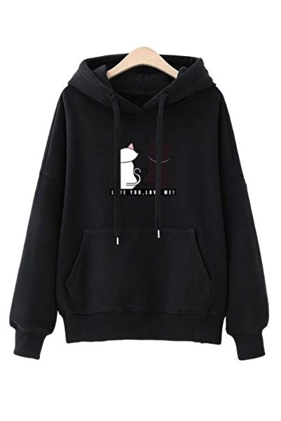 blausee wear سويت شيرت رمادي كبير الحجم مطبوع عليه قطة للجنسين