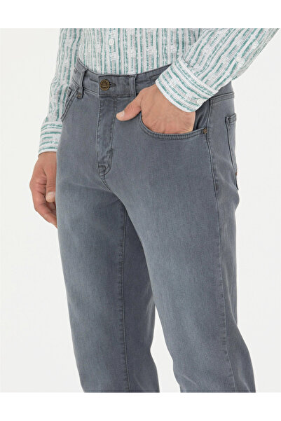 Pierre Cardin PİERRE CARDİN GENİŞ KALIP DOKUMA GRİ DENİM PANTOLON
