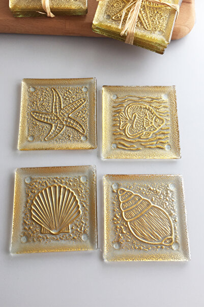 Sunu Gold Marin 4'lü Cam Bardak Altlığı - 10x10 Cm