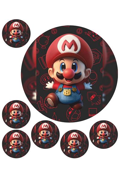 Atölye7Tasarım Cute Super Mario 7 Pieces A4 Edible Ornament Pastry Cookie Sugar Dough Paper Print
