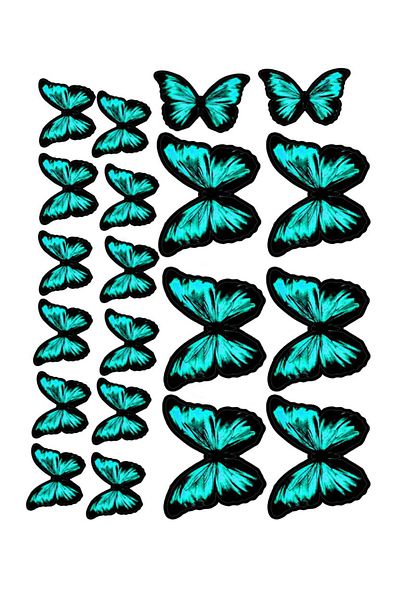Atölye7Tasarım Green Butterfly Patterned A4 Printed - Edible Ornament and Pastry Cookie Sugar Dough