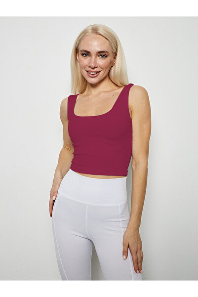MİSTİRİK Marsala Model Corded Knitted Model Top Crop Sports Bustier Crop Claret Red Color