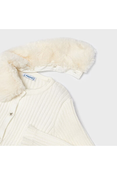 MAYORAL Girl's Collar Fake Fur Bolero Cardigan Ecru L24K4309