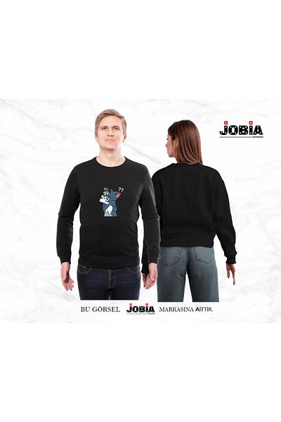 Jobia Outdoors Unisex Tom and Jerry Printed Lover Combination Φούτερ με λαιμόκοψη 3 κλωστών Σετ 2 τεμαχίων