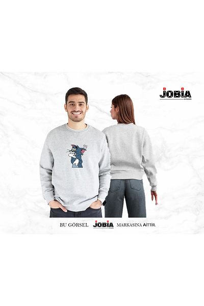 Jobia Outdoors Unisex Tom and Jerry Printed Lover Combination Φούτερ με λαιμόκοψη 3 κλωστών Σετ 2 τεμαχίων