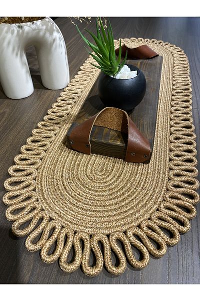 MaVaux Galaxy Natural Jute, Μοτίβο, Ψάθινο, American Service, Τραπέζι, Τραπεζάκι σαλονιού Runner. 30x80