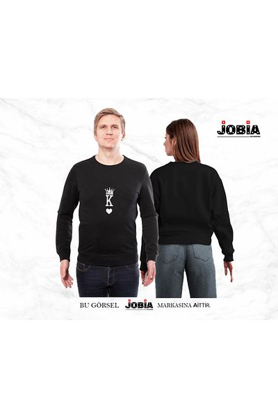 Jobia Outdoors King Queen Παιγνιόχαρτα K-q Printed Lover Combination Φούτερ με λαιμόκοψη με 3 νήματα Σετ 2 τεμαχίων