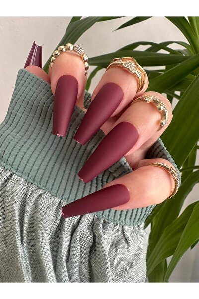 SYBELLE KOZMETİK 100 Adet Bordo Mat Balerin Takma Tırnak