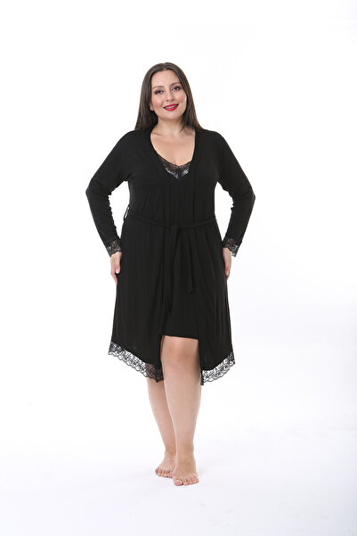 XL Modam WOMEN'S LARGE SIZE BLACK NIGHTWEAR SET