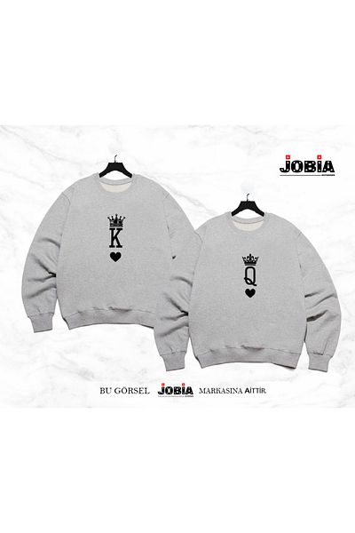 Jobia Outdoors King Queen Παιγνιόχαρτα K-q Printed Lover Combination Φούτερ με λαιμόκοψη με 3 νήματα Σετ 2 τεμαχίων