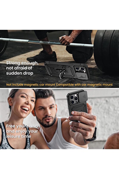 m.tk moveteck İphone 15 Pro Max Kılıf Kamera Korumalı Sürgülü Dönebilen Yüzüklü Armor Military Zırh Tank Standlı