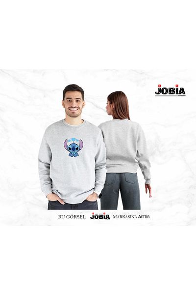 Jobia Outdoors Unisex Lilo Stitch Printed Lover Combination Φούτερ Ζευγάρι με λαιμόκοψη με 3 νήματα Σετ 2 τεμαχίων