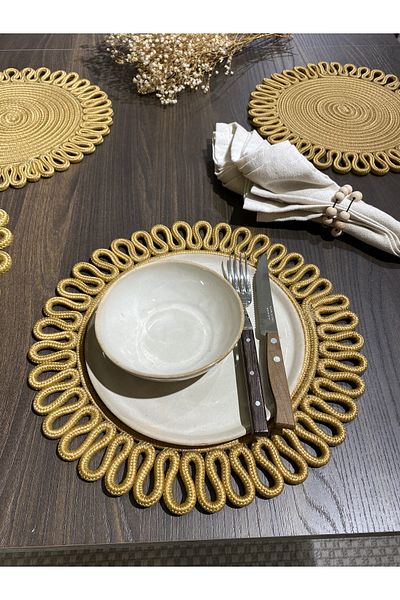 MaVaux Set de 7 farfurii din iută și boluri pentru pâine Galaxy Modern