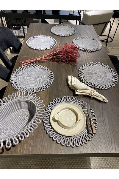 MaVaux Galaxy Modern Jute Plate and Bread Bowl set of 7