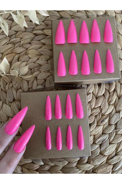 SYBELLE KOZMETİK 20 Adet Fuşya Stiletto Takma Tırnak