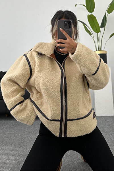 votre bonn couture Viral Teddy Peluş Biker Ceket