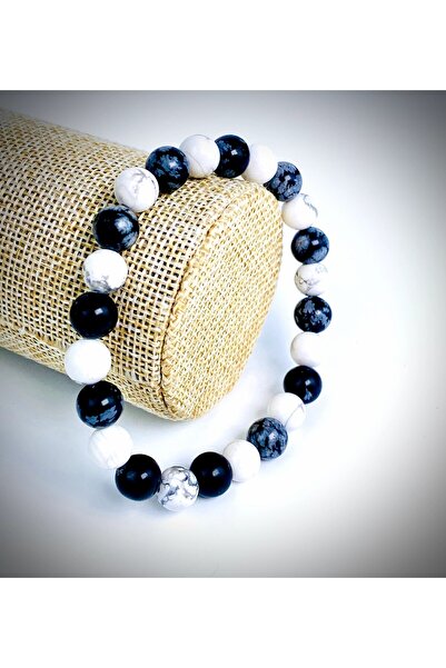 Mavera Doğaltaş سوار من الحجر الطبيعي Howlite Snowy Obsidian 8mm