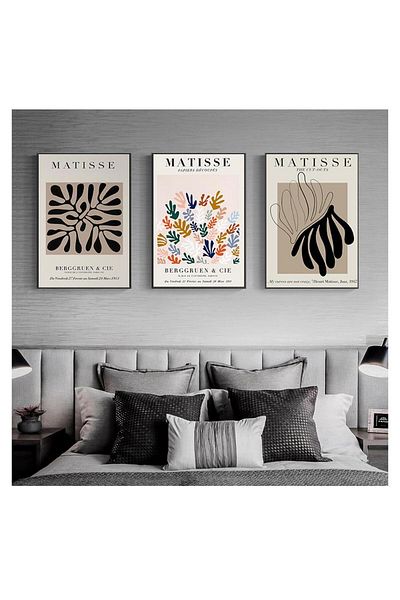 Linacci Set de pictură cu cadru triplu din metal negru Matisse Retro Bej
