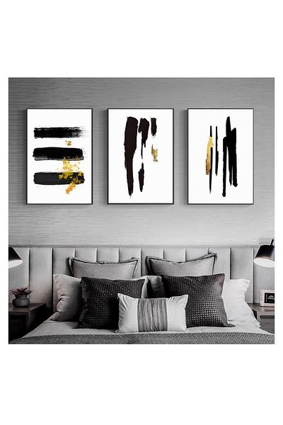 Linacci 3 Piece Metal Frame Black and White Artistic Glass Table Set