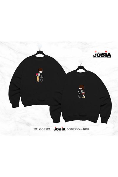 Jobia Outdoors Love Adam Γυναικεία στάμπα Lover Combination Φούτερ Ζευγάρι με λαιμόκοψη 3 κλωστών Σετ 2 τεμαχίων