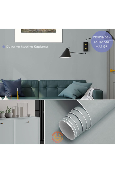 TechnoSmart 60cm×100cm Kendinden Yapışkanlı Mat Gri Duvar Kağıdı Mutfak Dolap Masa Kaplama