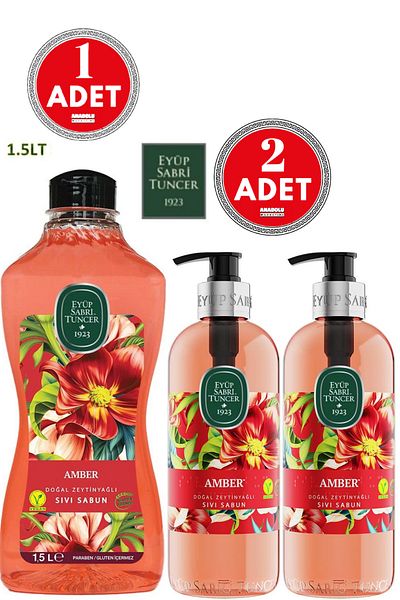 Eyüp Sabri Tuncer Amber Natural Olive Oil Liquid Soap 500 ml 2 PCS + 1.5 LT 1 PCS