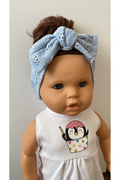 ALYA Blue Single Bow Flexible 0-6 Months Baby Bandana