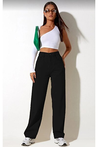 MAKRAS EXCLUSIVE Jany Lycra Women's Black Super High Waist Wide Leg Denim Jeans Palazzo Trousers