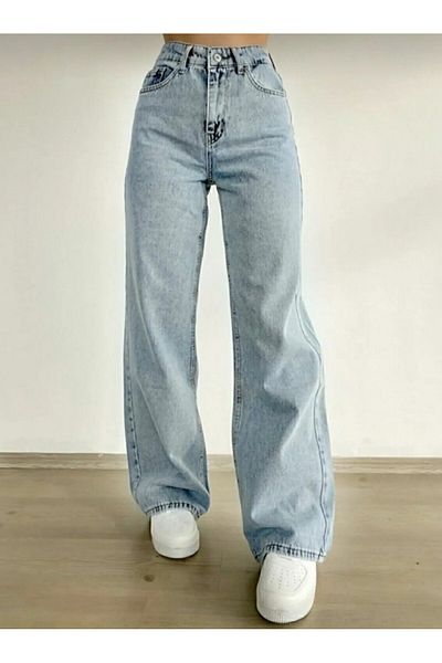 MAKRAS EXCLUSIVE Blugi Palazzo din blugi pentru femei Julia Jeans, cu talie înaltă, confort în lycra, cu picioare late