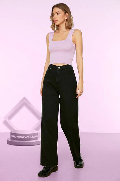MAKRAS EXCLUSIVE Lisa Women's Jeans Non-Fading Black Loose High Waist Lycra Palazzo Jeans Jeans
