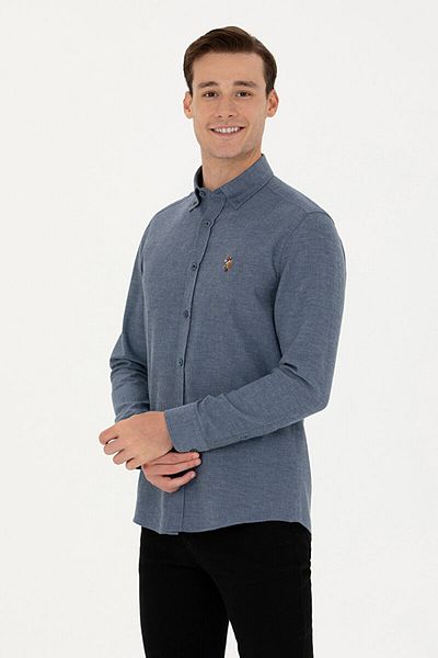 U.S. Polo Assn. БАЗА. POLO ASSN. МЪЖКА ТЪКАНА ЗИМНА СИНЯ РИЗА