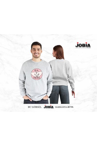 Jobia Outdoors Unisex Real Friends Real Friends Φούτερ με στάμπα Lover Combination Φούτερ 3 κλωστών Σετ 2 τεμαχίων