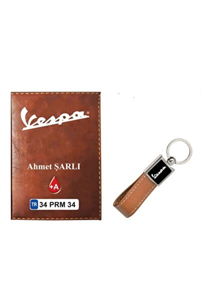 promosyon denizi Kişiye Özel Taba Vespa Logolu Ruhsat Kabı Ve Anahtarlık (VİD...