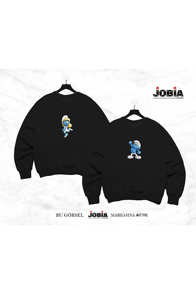 Jobia Outdoors Unisex Γυναικείες Ανδρικές Στρουμφάκια Φούτερ με στάμπα Lover Couple Combination Φούτερ 3 κλωστών Σετ 2 τεμαχίων