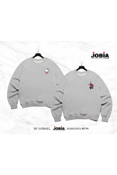 Jobia Outdoors Unisex New Hello Ktty Spiderman Φούτερ με στάμπα για ζευγάρια με 3 νήματα σετ 2 τεμαχίων