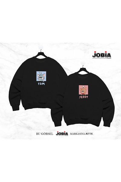 Jobia Outdoors Unisex Φούτερ με στάμπα Tom And Jerry Square Lover Couple Combination Φούτερ 3 κλωστών Σετ 2 τεμαχίων