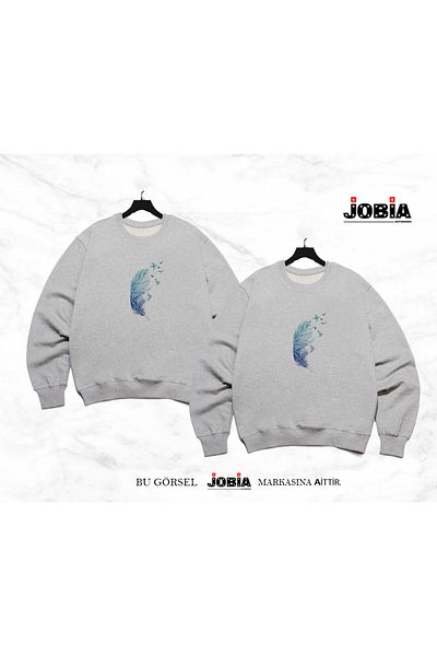 Jobia Outdoors Unisex Feather Seagull Printed Lover Couple Φούτερ με 3 νήματα Raster Σετ 2 τεμαχίων