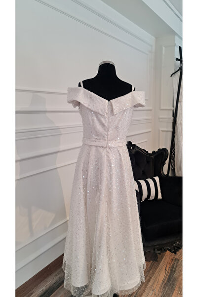 makbuleofficial Ekru Beyaz Kumaştan, Kruvaze Yaka,midi Boy,after Party,söz Nişan,nikah Elbisesi