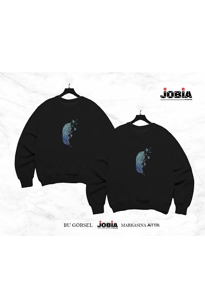 Jobia Outdoors Unisex Feather Seagull Printed Lover Couple Φούτερ με 3 νήματα Raster Σετ 2 τεμαχίων