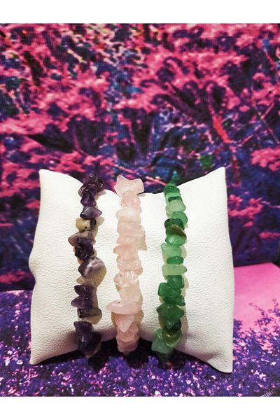 Mıçı 3-Piece Natural Stone Bracelet Broken Stone (amethyst, Pink Quartz, Aventurine)