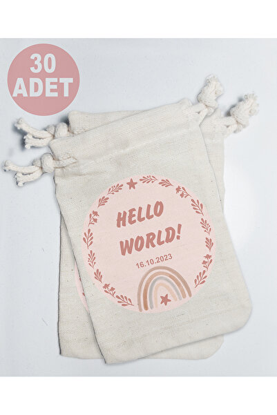 Hello World, Baby Shower ve Yeni Doğan için Baskılı Hediyelik Küçük Kese 30 adet