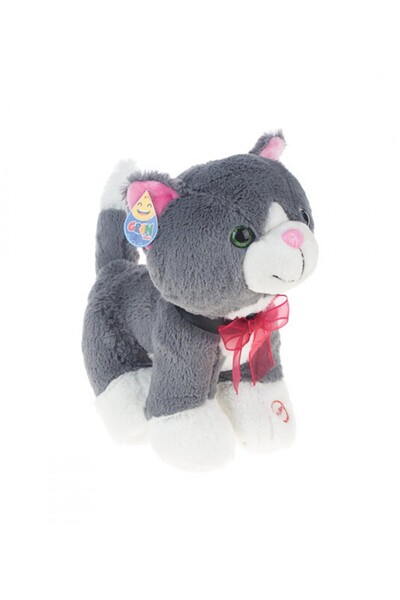 HALLEY Peluş Ses Çıkaran Kedi Gri - Mavi Su Dünyası