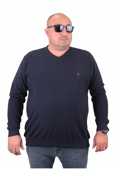 MocGrande Μεγάλο μέγεθος Thessaloniki V-Neck Classic Sweatshirt 23201 NAVY BLUE