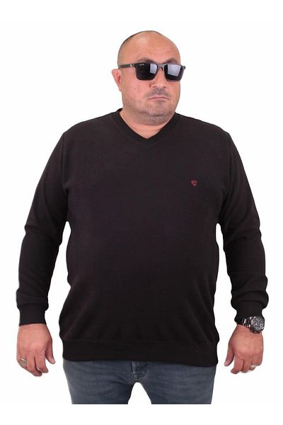 MocGrande Μεγάλο μέγεθος Thessaloniki V-Neck Classic Sweatshirt 23201 ΜΑΥΡΟ