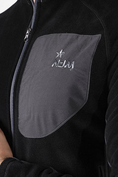 NJM Ανδρικό φούτερ από φλις μαύρο κανονική εφαρμογή με φερμουάρ 3 τσέπες για εξωτερικό γιακά
