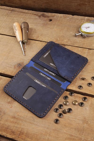 New Coast Leather 1900's Γνήσιο & Πραγματικό Δερμάτινο Χειροποίητο Μπλε Ανδρικό Κάρτα