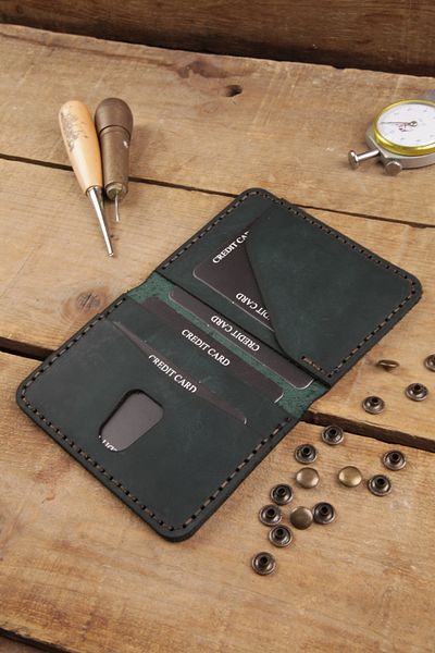 New Coast Leather 1900's Γνήσιο & Πραγματικό Δερμάτινο Χειροποίητο Σκούρο Πράσινο Ανδρικό Καρτοθήκη