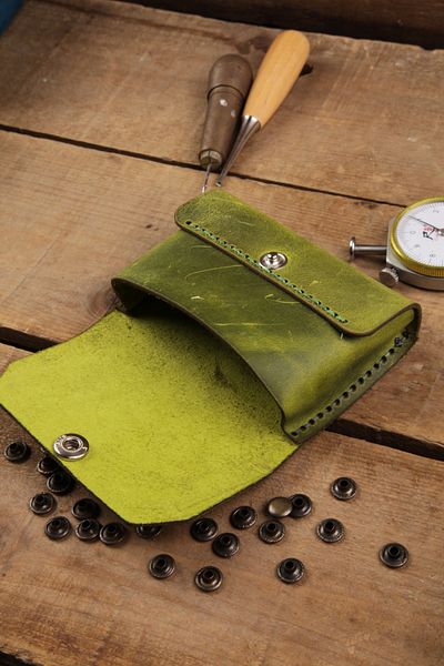 New Coast Leather 1900's Γνήσιο & Πραγματικό Δερμάτινο Χειροποίητο Ανοιχτό Πράσινο Ανδρικό Κάρτα