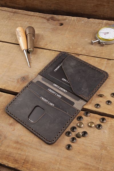 New Coast Leather 1900's Γνήσιο & Πραγματικό Δερμάτινο Χειροποίητο Γκρι Ανδρική Κάρτα