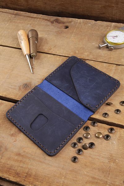 New Coast Leather 1900's Γνήσιο & Πραγματικό Δερμάτινο Χειροποίητο Μπλε Ανδρικό Κάρτα